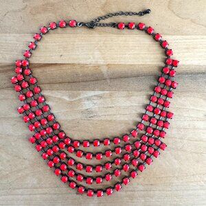 Rhinestone Collar Bib Statement Necklace Coral Neon Orange 16" with 3" extender